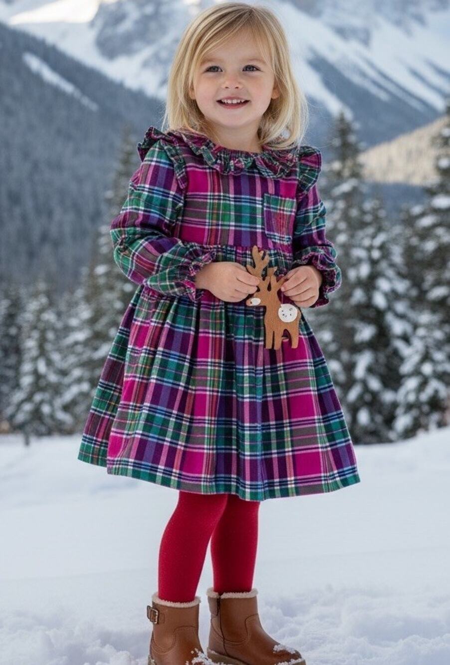 Ralph Lauren Plaid Tartan Babydoll Girls Dress 12M holiday Ruffles Pink Green